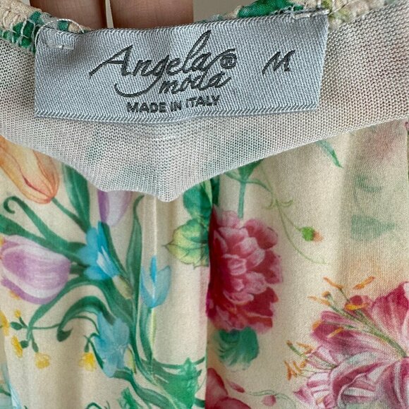Angela Moda  Made In Italy  100% Silk  Flowy Elbow Sleeve Floral Blouse  M - Picture 2 of 4